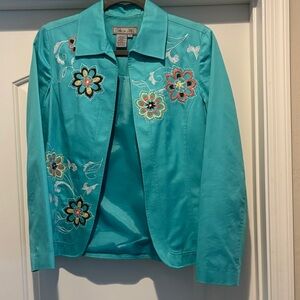 Ashley By 26 International Teal Floral Embroidered Jacket small